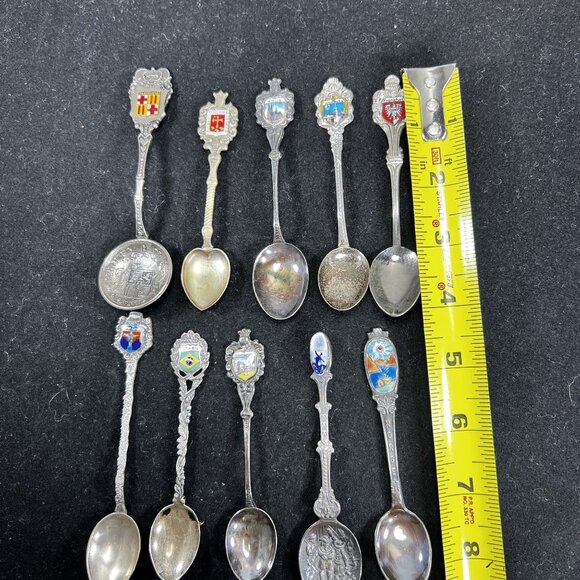 Set Of 10 Vtg Collectible Souvenir Spoons Enamel Shields Crest Europe So America - Picture 7 of 16
